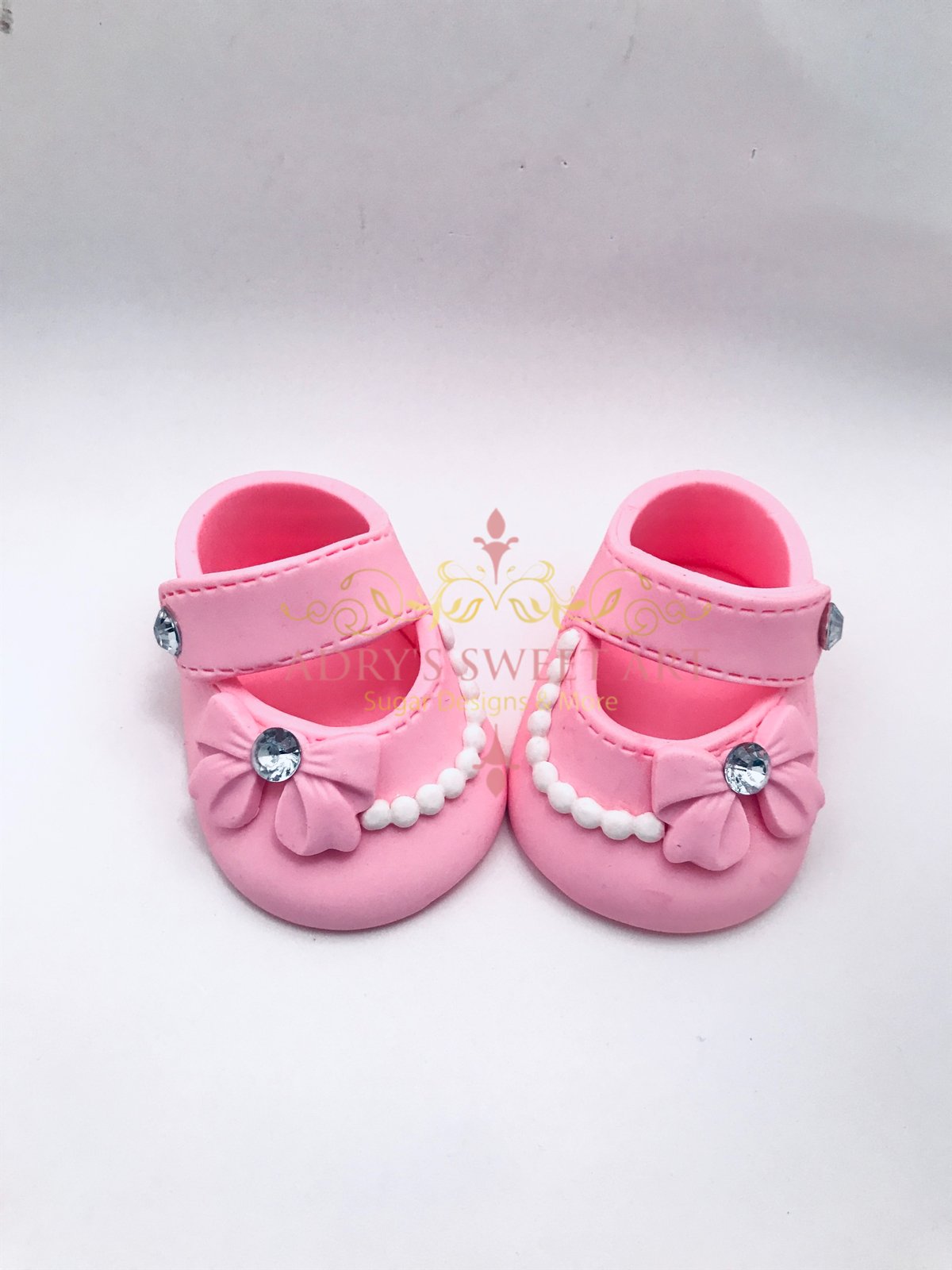 Gum Paste Baby Girl Shoes Pearls and Bow Cake Topper - Adry’s Sweet Art