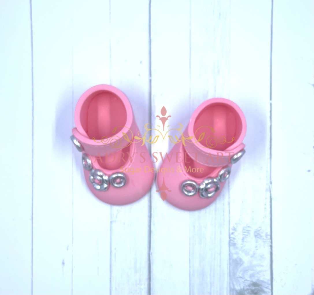 Gum Paste Baby Girl Shoes with Flower Buttons Cake Topper - Adry’s Sweet Art