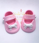 Gum Paste Baby Girl Shoes with White Bow Tie Cake Topper - Adry’s Sweet Art