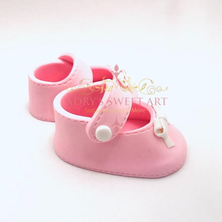 Gum Paste Baby Girl Shoes with White Bow Tie Cake Topper - Adry’s Sweet Art