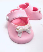 Gum Paste Baby Girl Shoes with White Bow Tie Cake Topper - Adry’s Sweet Art